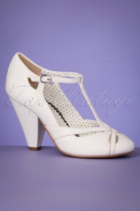 Bettie Page Shoes - 50s Harley T-Strap Pumps in White