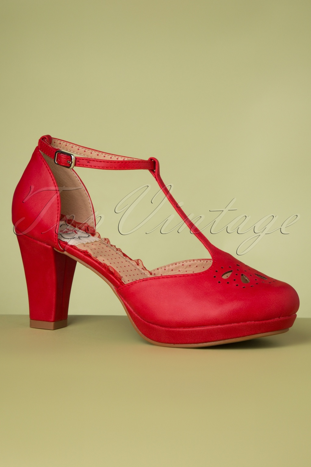 Bettie Page Shoes | 50s Mercy T-Strap Pumps In Red