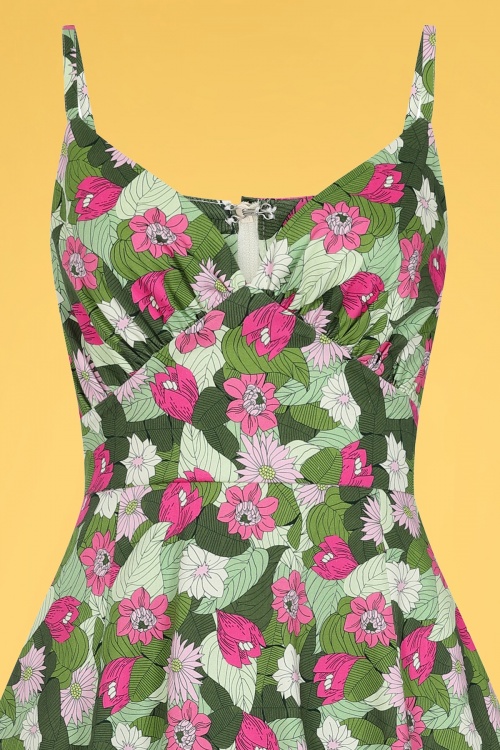 Collectif Clothing - Opal Palm Blush Flared Dress Années 50 en Vert 3