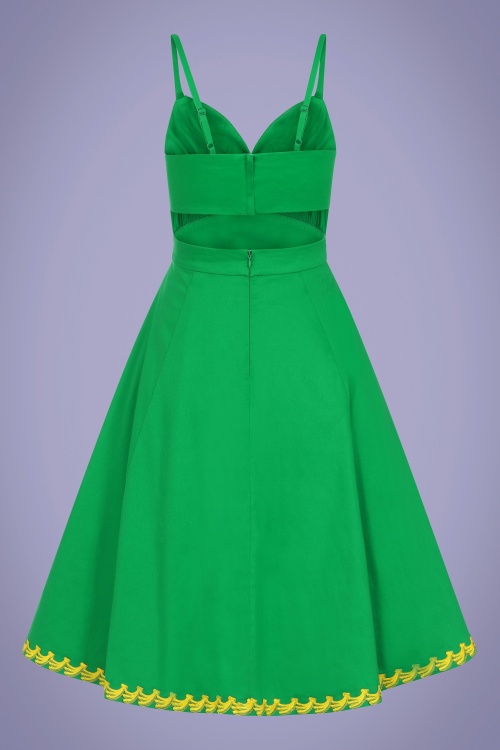 Collectif Clothing - 50s Opal Banana Trim Flared Dress in Green 3