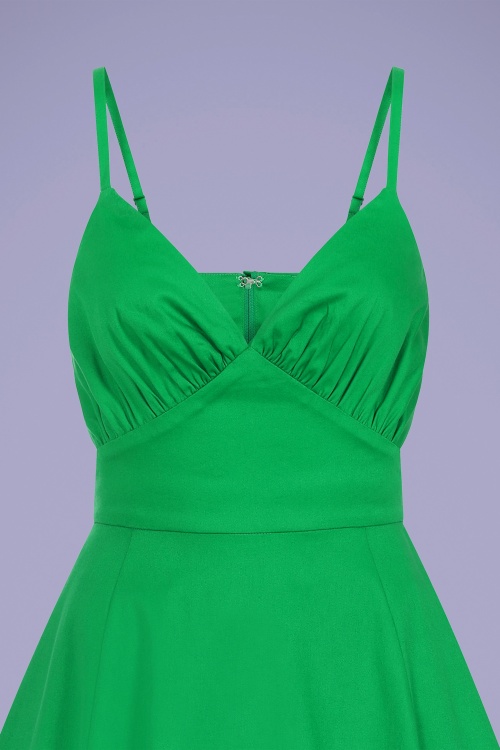 Collectif Clothing - 50s Opal Banana Trim Flared Dress in Green 4