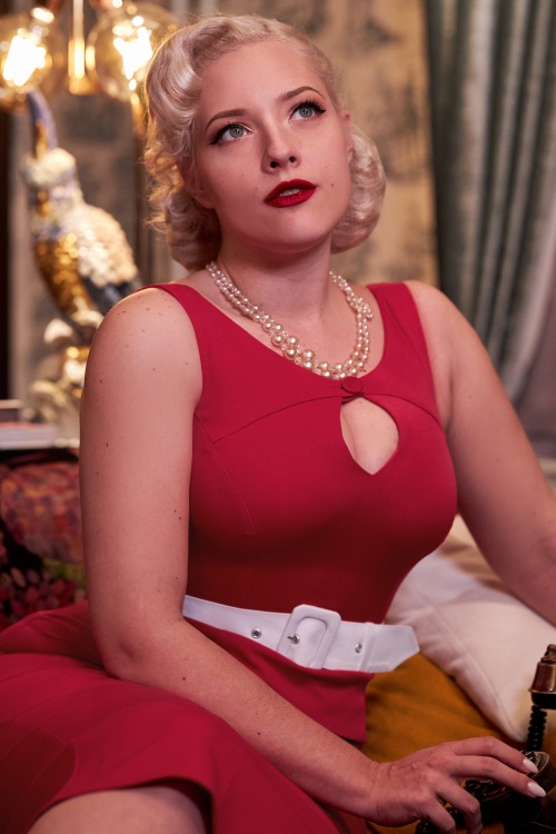 Miss Candyfloss - 50s Rosita Rose Pencil Dress in Red 2
