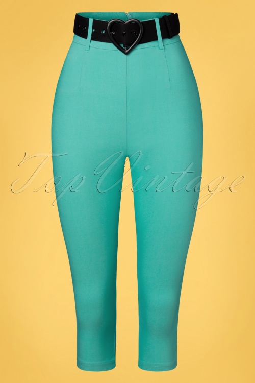 Rockin' Bettie - 50s Love Your Curves Belted Capri in Turquoise