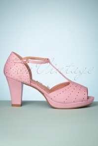 Bettie Page Shoes - 50s Frannie Peeptoe T-Strap Pumps in Pink 3