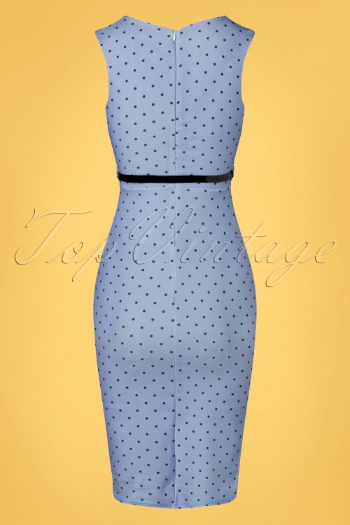 Vintage Chic for Topvintage - Melsy Polkadot Pencil Dress Années 50 en Bleu Lavande 2