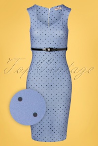 Vintage Chic for Topvintage - Melsy Polkadot Pencil Dress Années 50 en Bleu Lavande