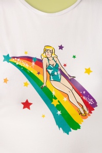 Collectif Clothing - T-shirt Rainbow Lady Années 50 en Blanc 2