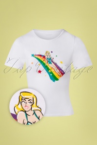 Collectif Clothing - T-shirt Rainbow Lady Années 50 en Blanc