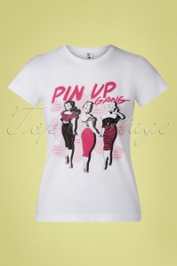 PinRock - Pin Up Gang T-Shirt Années 50 en Blanc