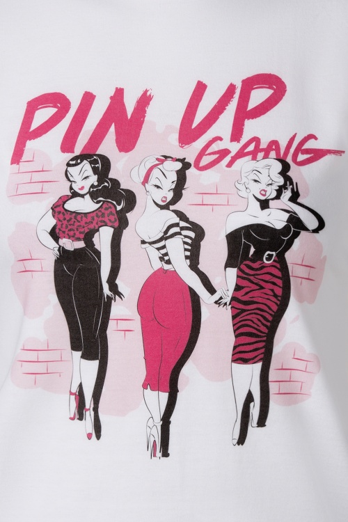 PinRock - Pin Up Gang T-shirt in wit 4