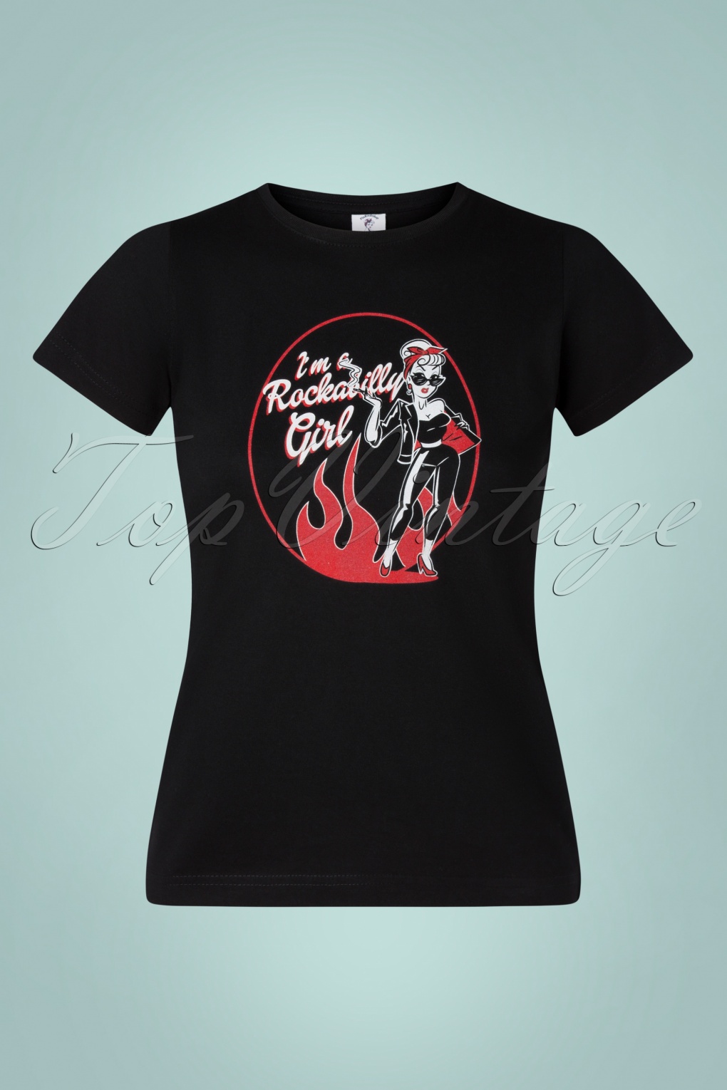 50s Rockabilly Girl T-Shirt in Black