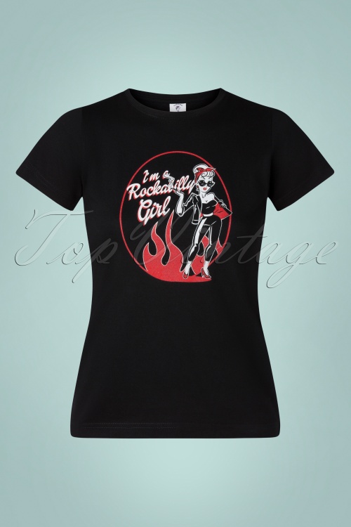 PinRock - 50s Rockabilly Girl T-Shirt in Black