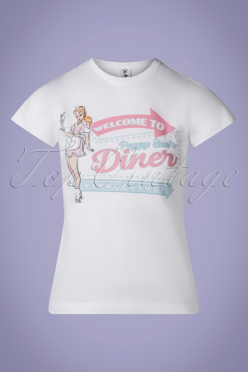 PinRock - Peggy Sue's Diner T-Shirt Années 50 en Blanc