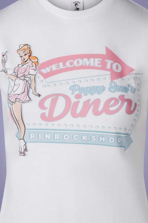 PinRock - Peggy Sue's Diner T-Shirt Années 50 en Blanc 3
