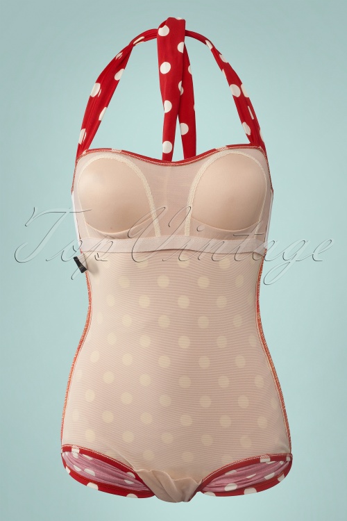 Red and White Polka Dot Retro One Piece Swimdress Swimsuit Maillot