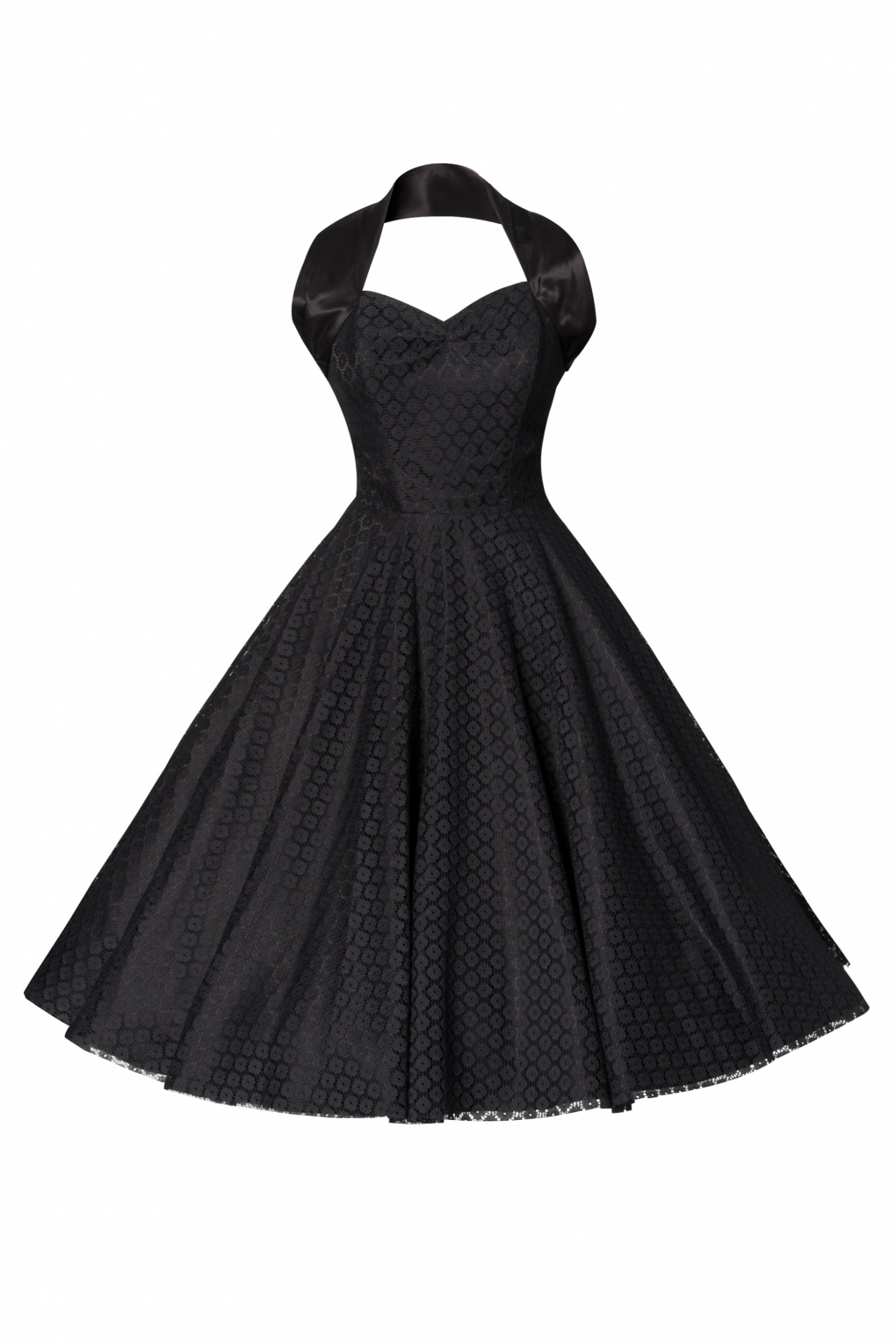 1950s Retro halter luxury Black Satin Lace swing dress
