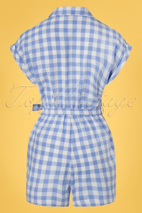 Louche - Addie Picknick Check Playsuit in Blau und Weiß 4