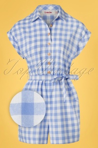 Louche - 60s Addie Picknick Check Playsuit in Blue and White 2