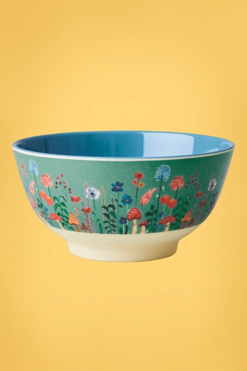 Rice - Melamine Medium Winter Flower Bowl en Vert et Bleu 2