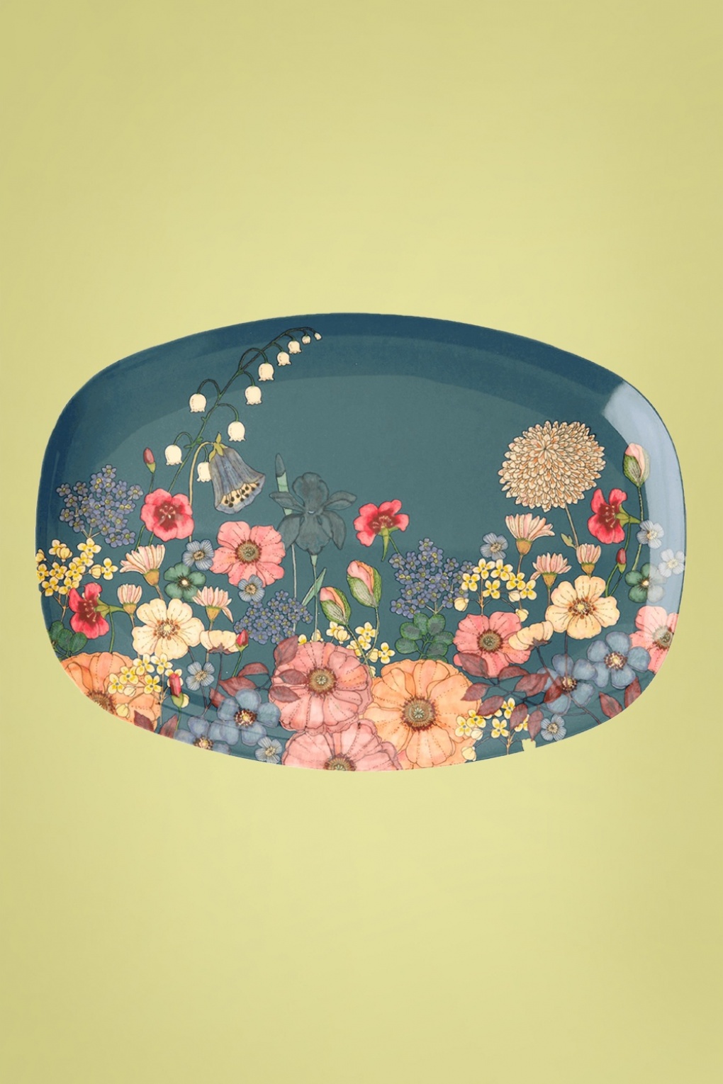 Rice | Melamine Rectangular Flower Plate in Blue