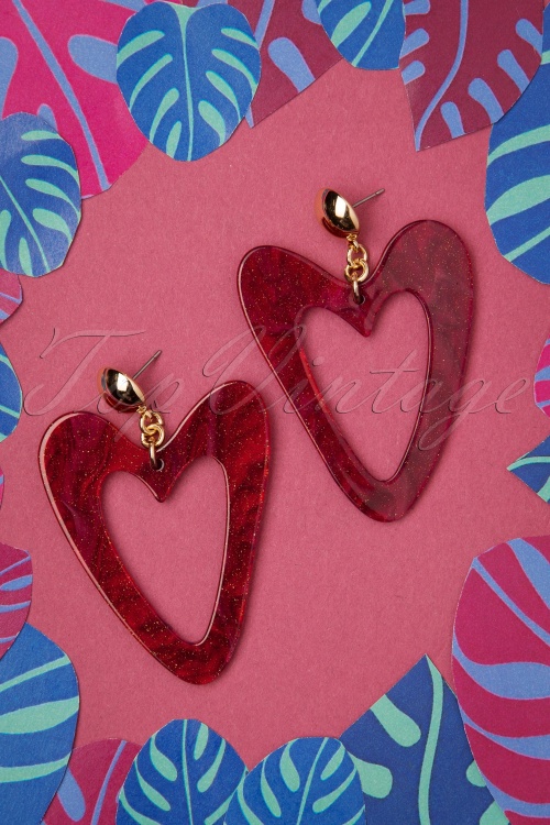 Erstwilder - Resin Heart Drop Earrings en Rouge