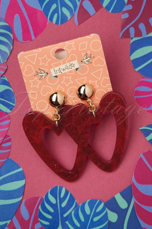 Erstwilder - Resin Heart Drop Earrings en Rouge 2