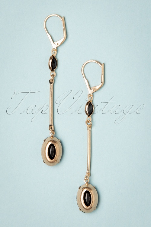 Lovely - Oval Stone Earrings Années 50 en Noir de Jais 2