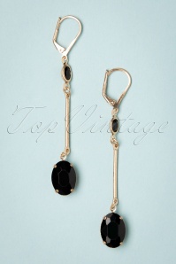 Lovely - 50s Oval Stone Earrings in Jet Black