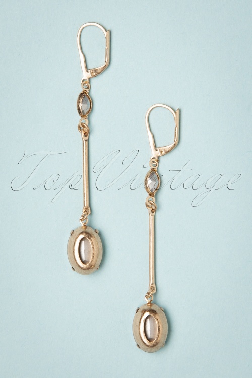 Lovely - 50s Oval Stone Earrings in Shadow Gold 2