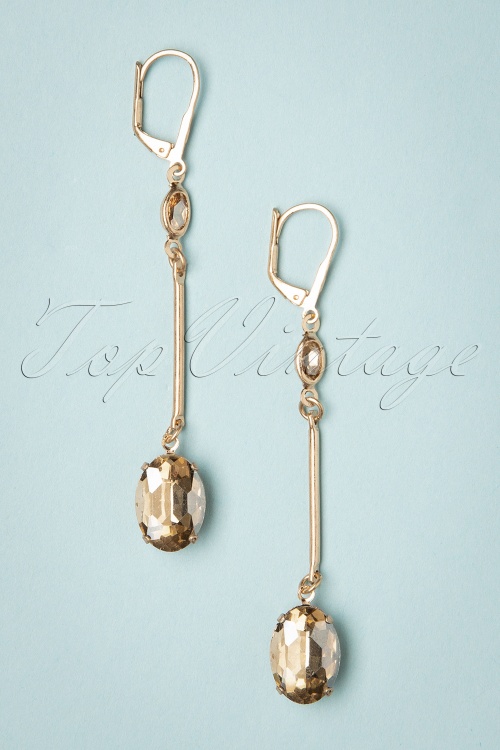 Lovely - 50s Oval Stone Earrings in Shadow Gold