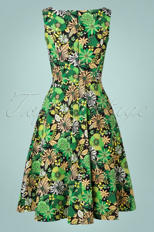 Vintage Chic 43373 Dress Swing Black Flowers Green 22062022 609W