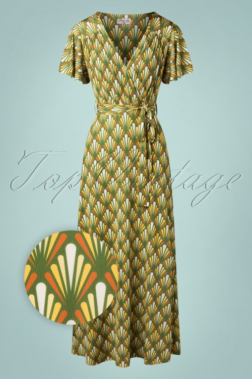 Vintage Chic for Topvintage - Heather Cross Over Maxi Dress Années 70 en Vert Olive