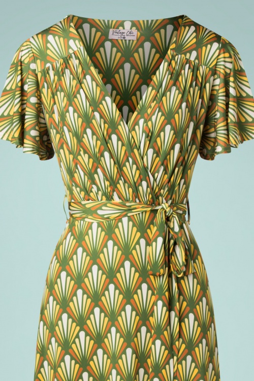 Vintage Chic for Topvintage - Heather Cross Over Maxi Dress Années 70 en Vert Olive 2