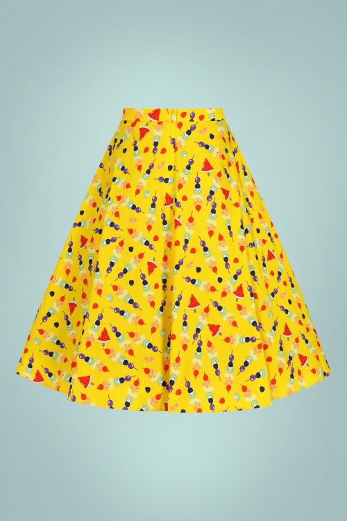 Collectif Clothing - Matilde Fruit BBQ Swing Skirt Années 50 en Jaune 3