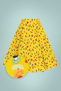 Collectif Clothing - 50s Matilde Fruit BBQ Swing Skirt in Yellow