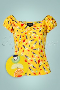 Collectif Clothing - 50s Dolores Fruit BBQ Top in Yellow