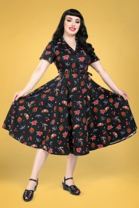 Collectif Clothing - 50s Caterina Old School Swing Dress in Black 2