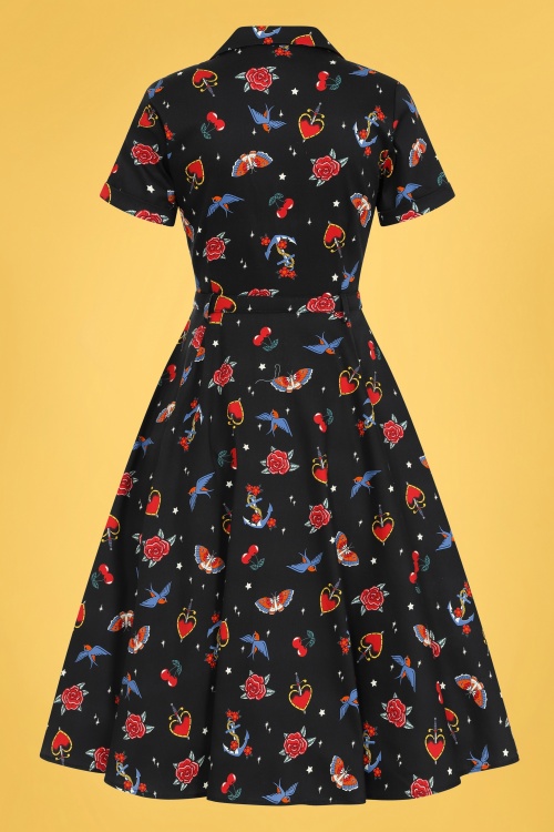 Collectif Clothing - Caterina Old School Swing Dress Années 50 en Noir 4