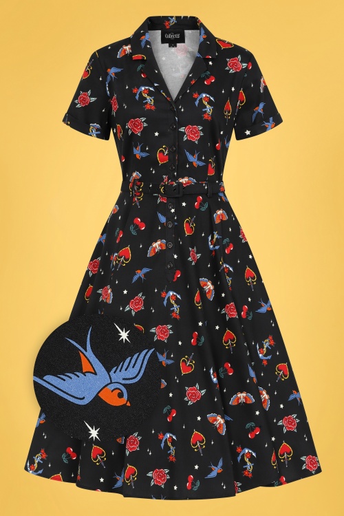 Collectif Clothing - Caterina Old School Swing Dress Années 50 en Noir