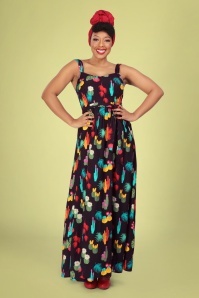 Collectif Clothing - Soraya Cacti Forest Maxi Dress Années 50 en Noir