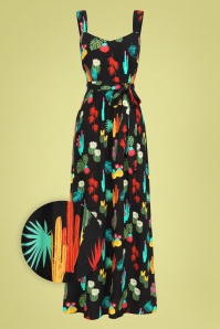 Collectif Clothing - Soraya Cacti Forest Maxi Dress Années 50 en Noir 2
