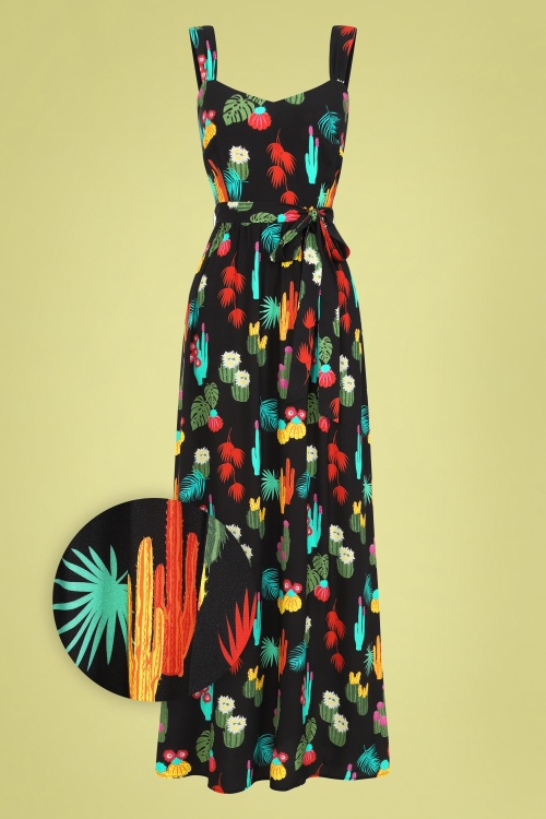 Collectif Clothing - Soraya Cacti Forest Maxi Dress Années 50 en Noir 2