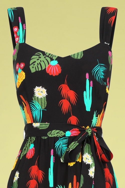 Collectif Clothing - Soraya Cacti Forest Maxi Dress Années 50 en Noir 4