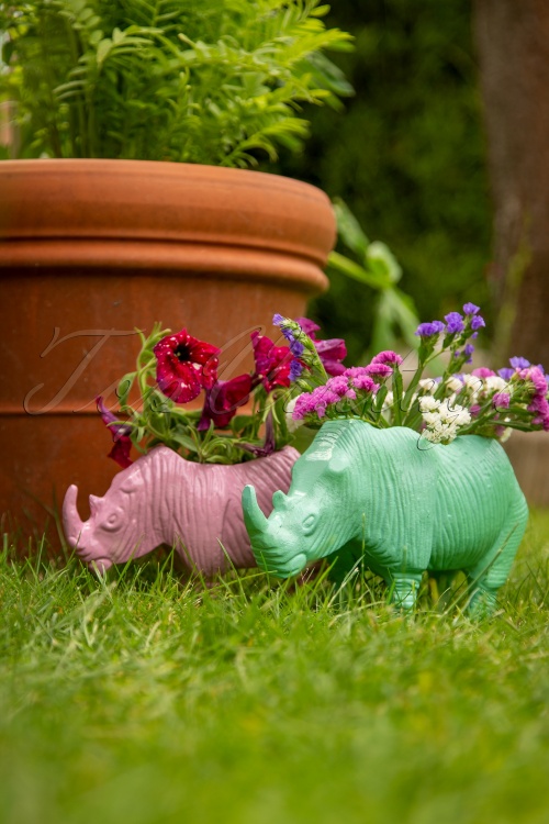 Rice - Small Metal Rhino Flower Pot in Pink 2