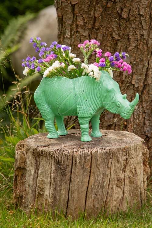 Rice - Metal Rhino Flower Pot in Neon Green