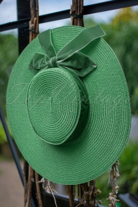 Collectif Clothing - Monique Wide Brim Straw Hat Années 50 en Vert