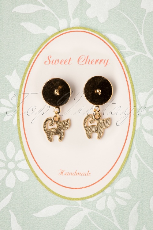 Sweet Cherry - Black Cat and Polkadot Earrings Années 50 en Doré 3
