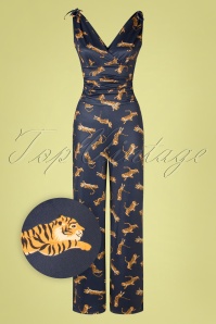 Vintage Chic for Topvintage - Casey Tiger Jumpsuit Années 70 en Bleu Foncé