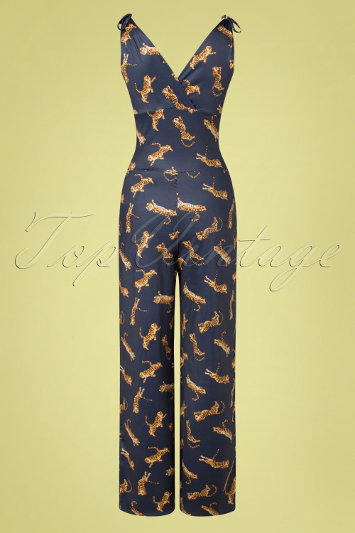 Vintage Chic for Topvintage - Casey Tiger Jumpsuit Années 70 en Bleu Foncé 4