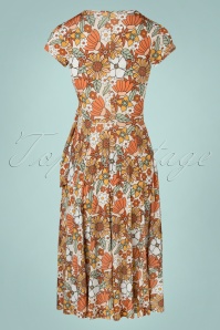 Vintage Chic for Topvintage - Layla Floral Cross Over Swing Dress Années 70 en Crème 4
